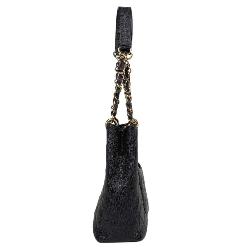 Chanel Chain PST Bag Skin Caviar Black Tote Matelasse Cocomark